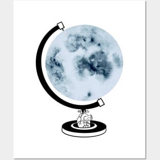 Moon heart globe Posters and Art